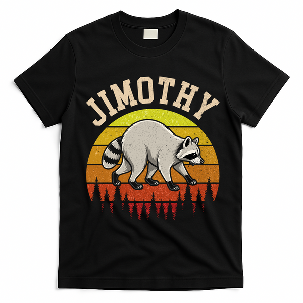 Jimothy The Raccoon Retro Sunset T-Shirt - Black