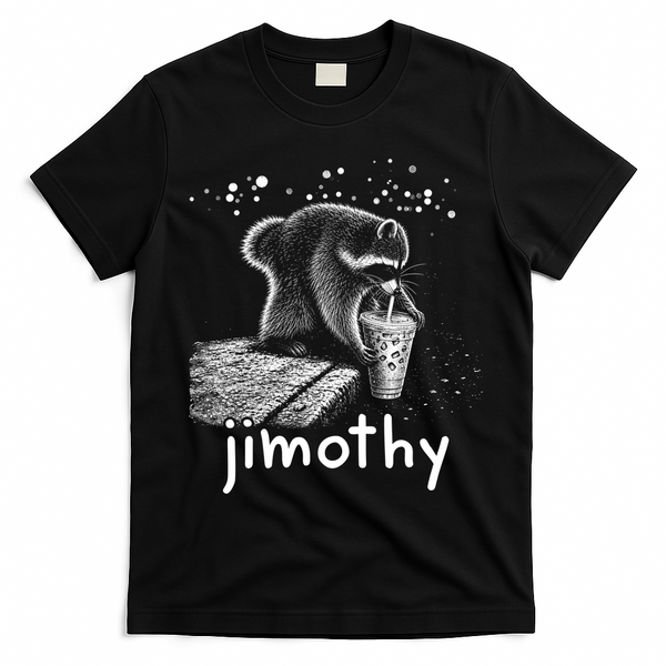 Jimothy The Raccoon Enjoying A Ice Coffee Drink T-Shirt - Black