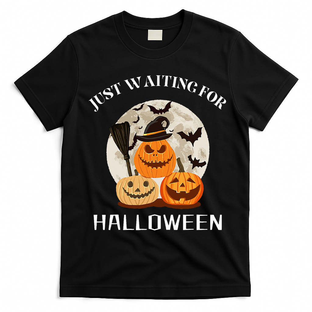 Just Waiting For Halloween Pumpkins T-Shirt - Black