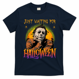 Just Waiting Halloween Horror Character Scary Movie T-Shirt - Navy Blue