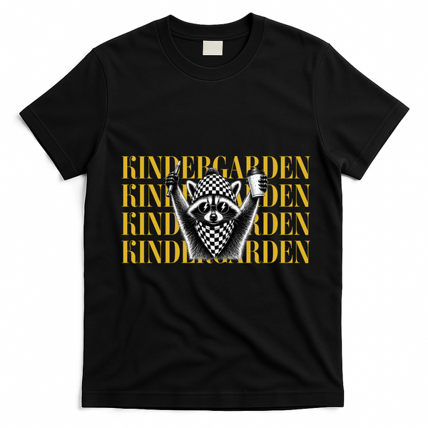 Kindergarten Funny Raccoon Back To School T-Shirt - Black