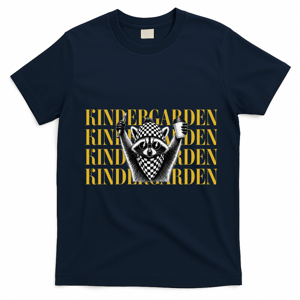 Kindergarten Funny Raccoon Back To School T-Shirt - Navy Blue