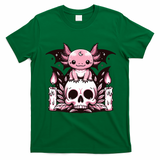 Kawaii Pastel Goth Cute Creepy Axolotl Bat Skeleton T-Shirt - Irish Green