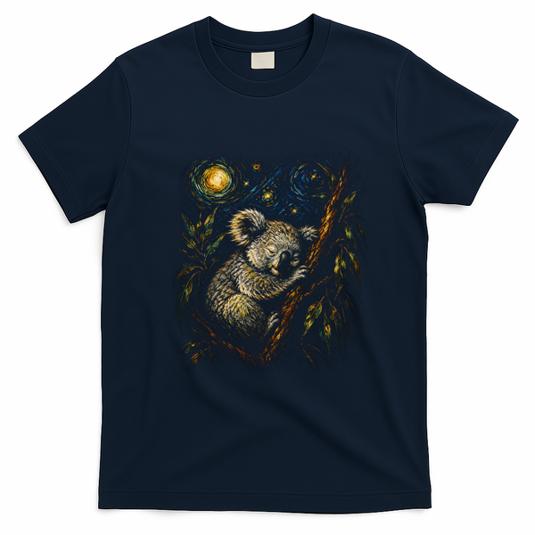 Koala Sleeping Under Starry Night Sky T-Shirt - Navy Blue