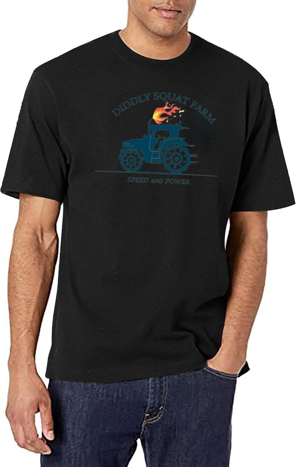 Kekevo Tractor Diddly Squat Farm Speed and Power Black T-Shirt - White