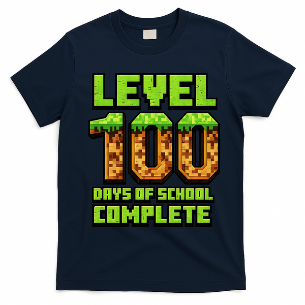 Level 100 Days Of School Complete Gamer  T-Shirt - Navy Blue