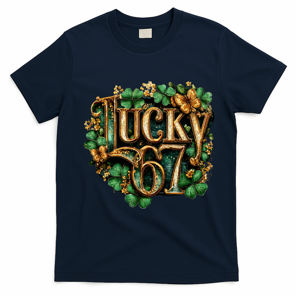 Lucky 67 St Patrick’s Day 6-7 Meme  T-Shirt - Navy Blue