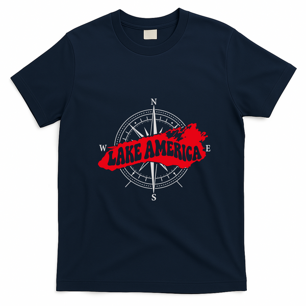 Lake America Compass Lake Ontario Canada T-Shirt - Navy Blue
