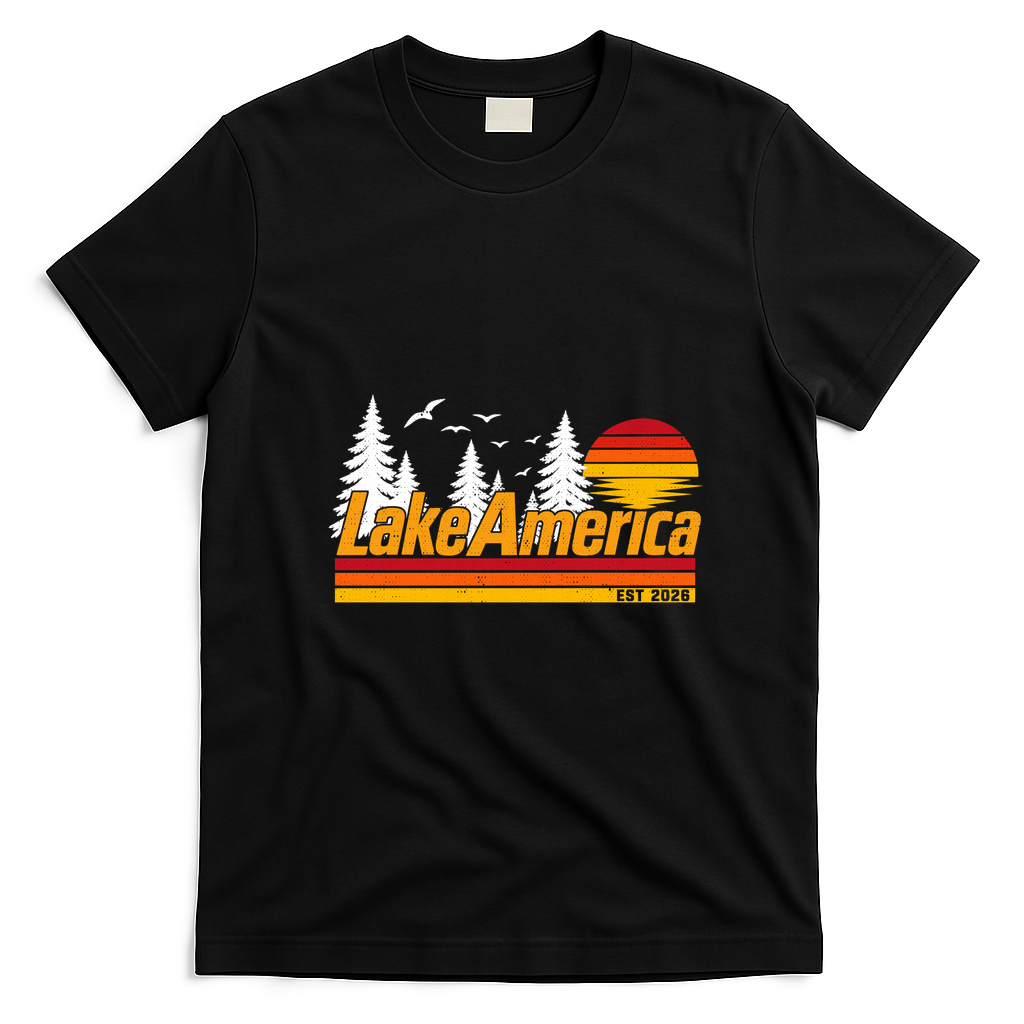Lake America Est 2026 Retro Sunset  T-Shirt - Black