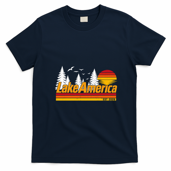Lake America Est 2026 Retro Sunset  T-Shirt - Navy Blue