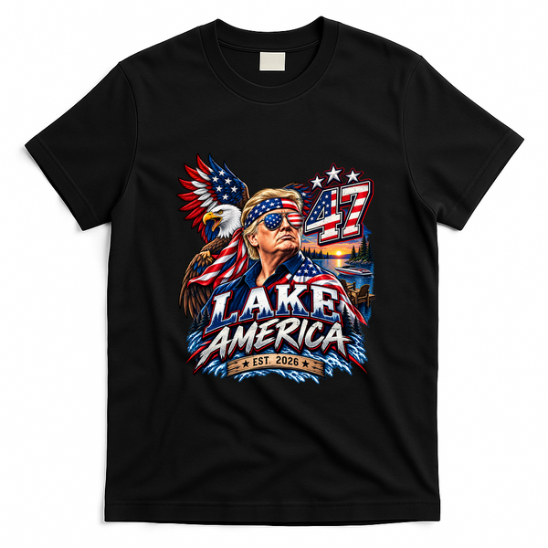 Lake America Ontario TRUMP 47 PATRIOTIC USA T-Shirt - Black