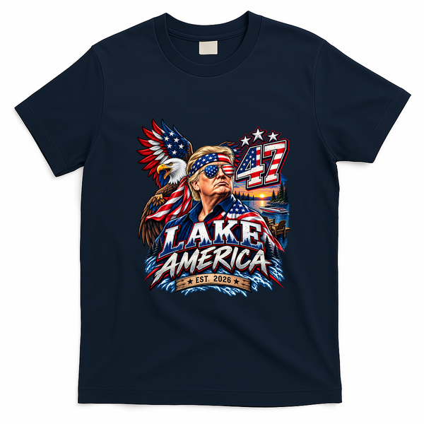 Lake America Ontario TRUMP 47 PATRIOTIC USA T-Shirt - Navy Blue