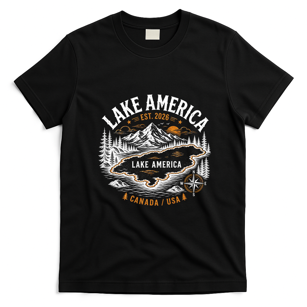 Lake America Vintage Est 2026 Canada Ontario USA T-Shirt - Black