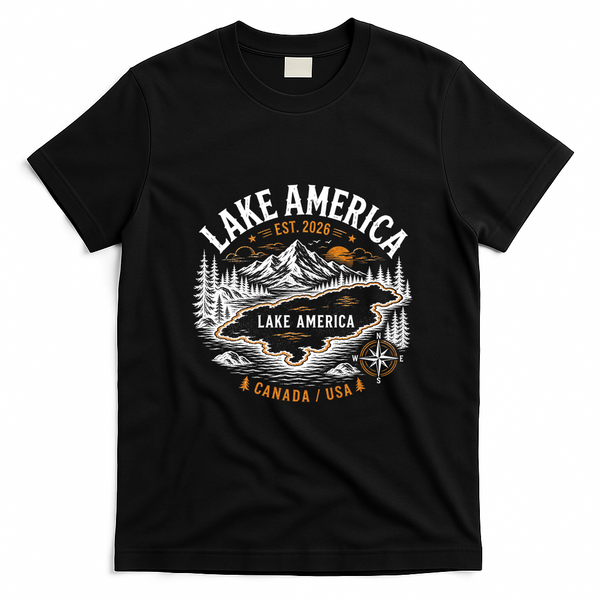 Lake America Vintage Est 2026 Canada Ontario USA T-Shirt - Black