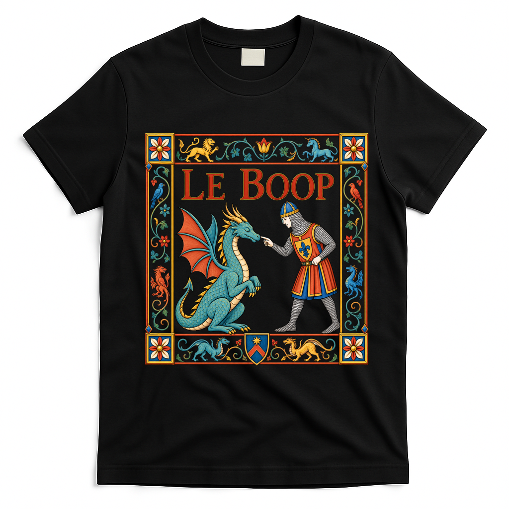 Le Boop Medieval Knight Dragon Fantasy T-Shirt - Black