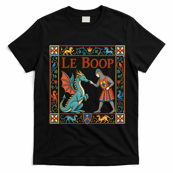 Le Boop Medieval Knight Dragon Fantasy T-Shirt - Black