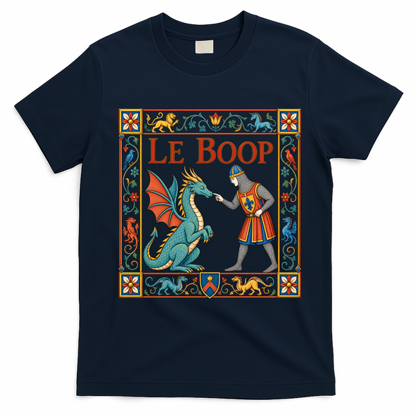 Le Boop Medieval Knight Dragon Fantasy T-Shirt - Navy Blue