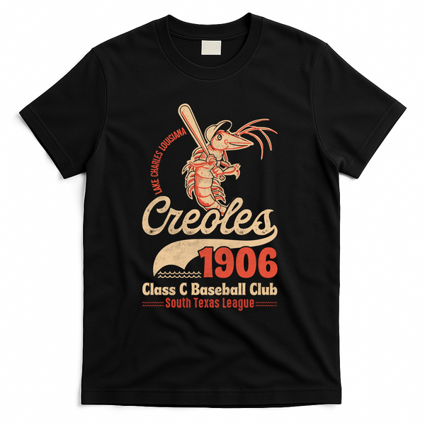 Lake Charles Creoles Louisiana Vintage Defunct Baseball Team T-Shirt - Black