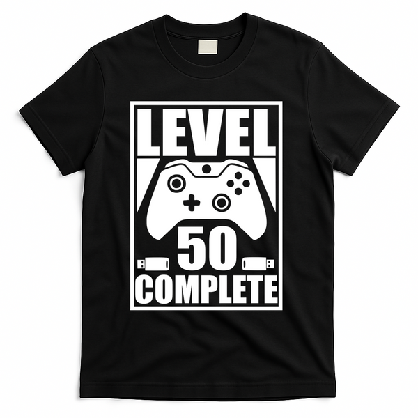 Level 50 Complete Video Gamer 50th Birthday T-Shirt - Black
