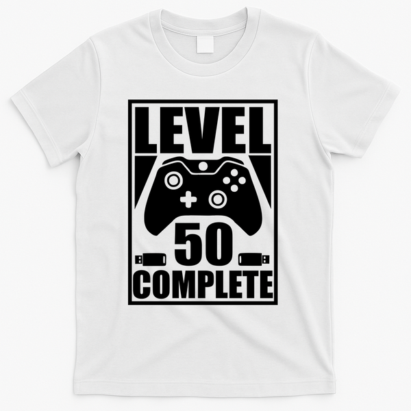 Level 50 Complete Video Gamer 50th Birthday T-Shirt - White