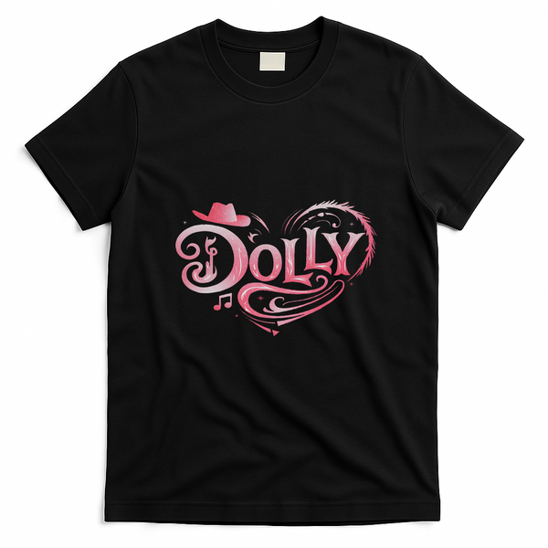 Love Dolly Heart Country Music Fans T-Shirt - Black