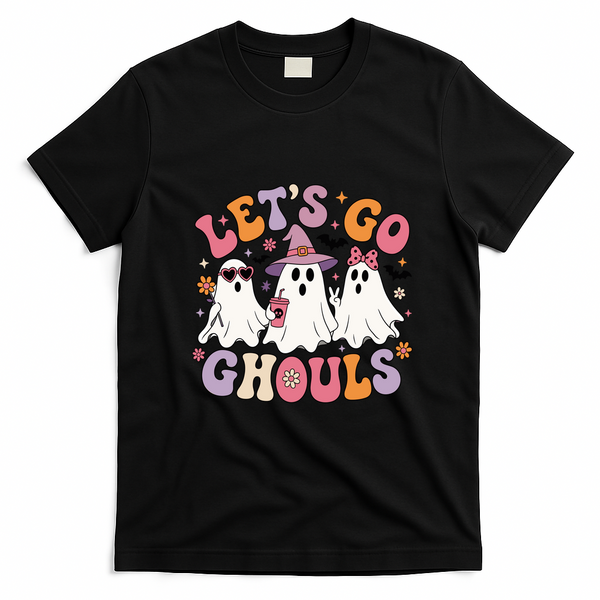 Let's Go Ghouls Cute Ghosts Family Halloween T-Shirt - Black
