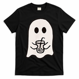 Little Ghost Ice Coffee Happy Halloween T-Shirt - Black