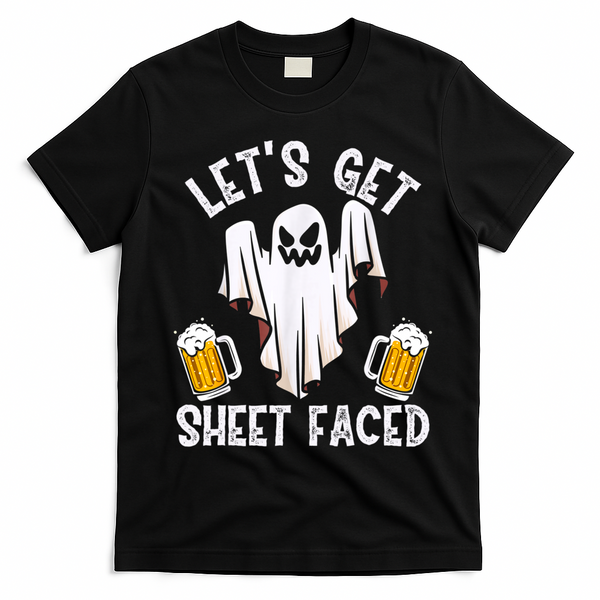 Lets Get Sheet Faced Boo Beer Halloween T-Shirt - Black