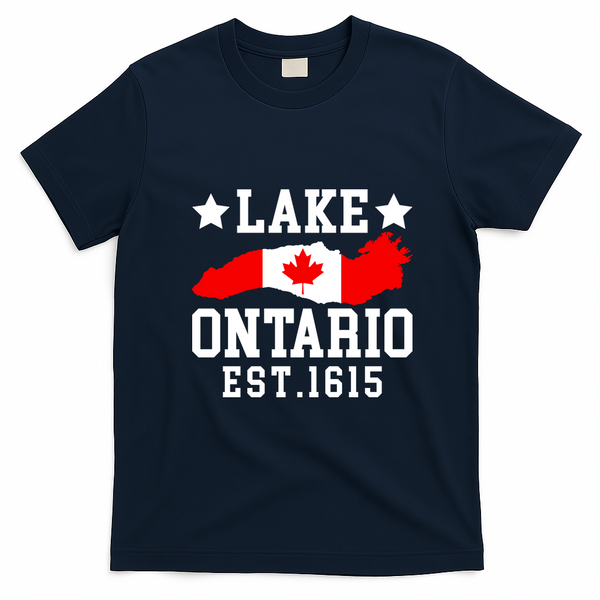 Lake Ontario EST 1615 Canadian Flag Canada T-Shirt - Navy Blue