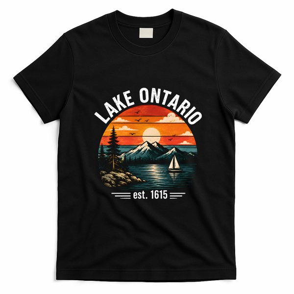 Lake Ontario Est 1615 Sunset Sailboat Scenic T-Shirt - Black