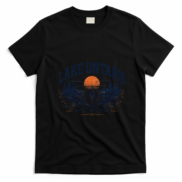 Lake Ontario Sunset Paddles Retro Vintage  T-Shirt - Black