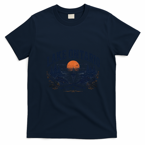 Lake Ontario Sunset Paddles Retro Vintage  T-Shirt - Navy Blue