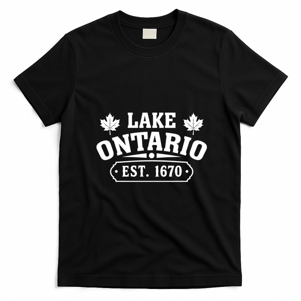 Lake Ontario Vintage Est 1670 Retro Travel T-Shirt - Black