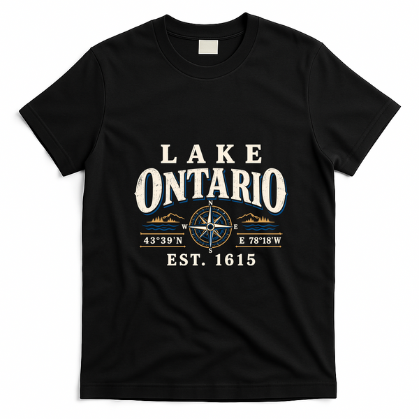 Lake Ontario Vintage Compass T-Shirt - Black