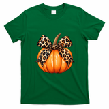 Leopard Print Pumpkin Bow Fall Harvest Decor Autumn T-Shirt - Irish Green