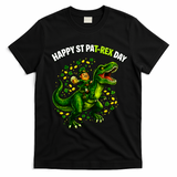 Leprechaun Riding Dino Happy Pat-rex Day T-rex T-Shirt - Black