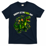 Leprechaun Riding Dino Happy Pat-rex Day T-rex T-Shirt - Navy Blue