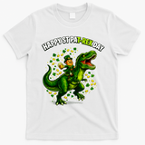 Leprechaun Riding Dino Happy Pat-rex Day T-rex T-Shirt - White