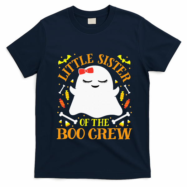 Little Sister Boo Crew Ghost Matching Family Halloween T-Shirt - Navy Blue