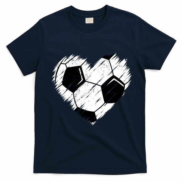 Love Soccer Heart Graphic T-Shirt - Navy Blue