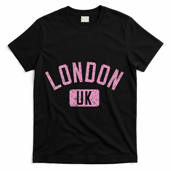 London Uk Arched Text Distressed Print T-Shirt - Black