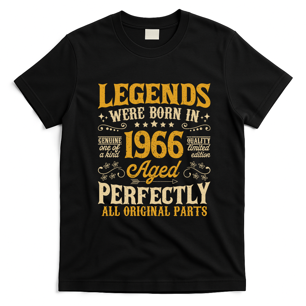 Legends Were Born In 1966 Aged Perfectly 60th Birthday Gift T-Shirt - Black