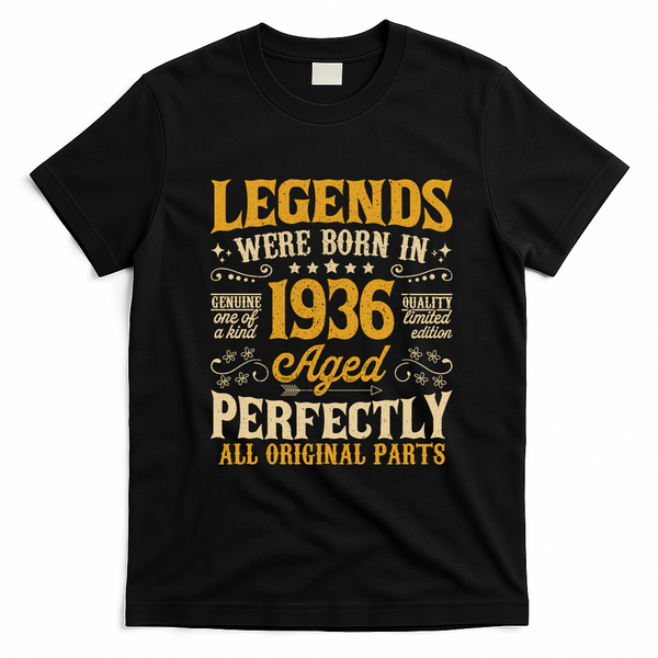 Legends Were Born In 1936 Aged Perfectly 90th Birthday Gift T-Shirt - Black