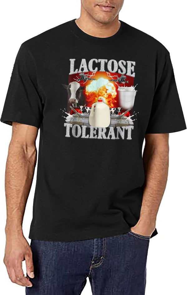 Lactose Tolerant Funny Black T-Shirt - White