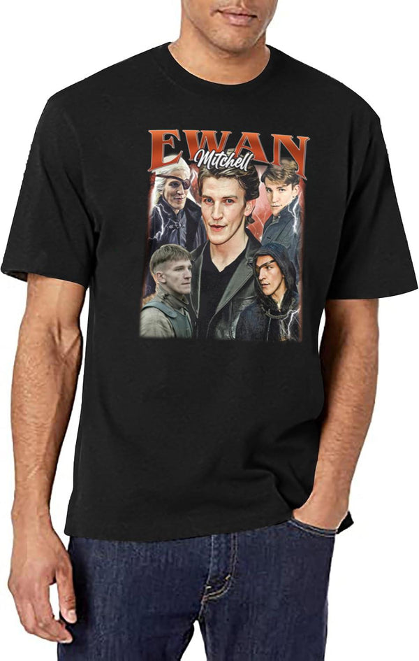 Limited Ewan Mitchell Vintage Shirt Gift for Woman and Man Black T-Shirt - White