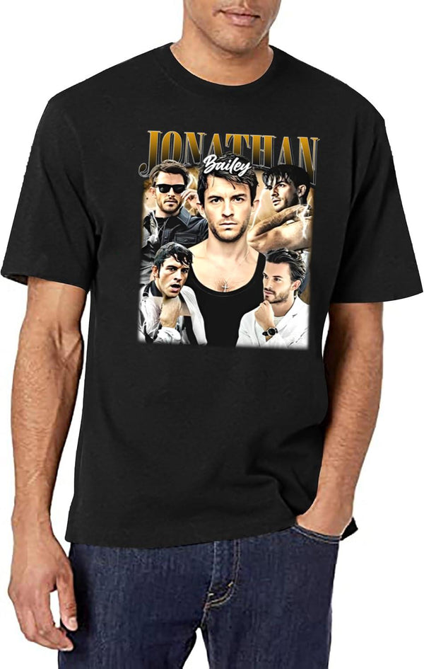 Limited Jonathan Bailey Vintage Shirt Gift for Woman and Man Black T-Shirt - White