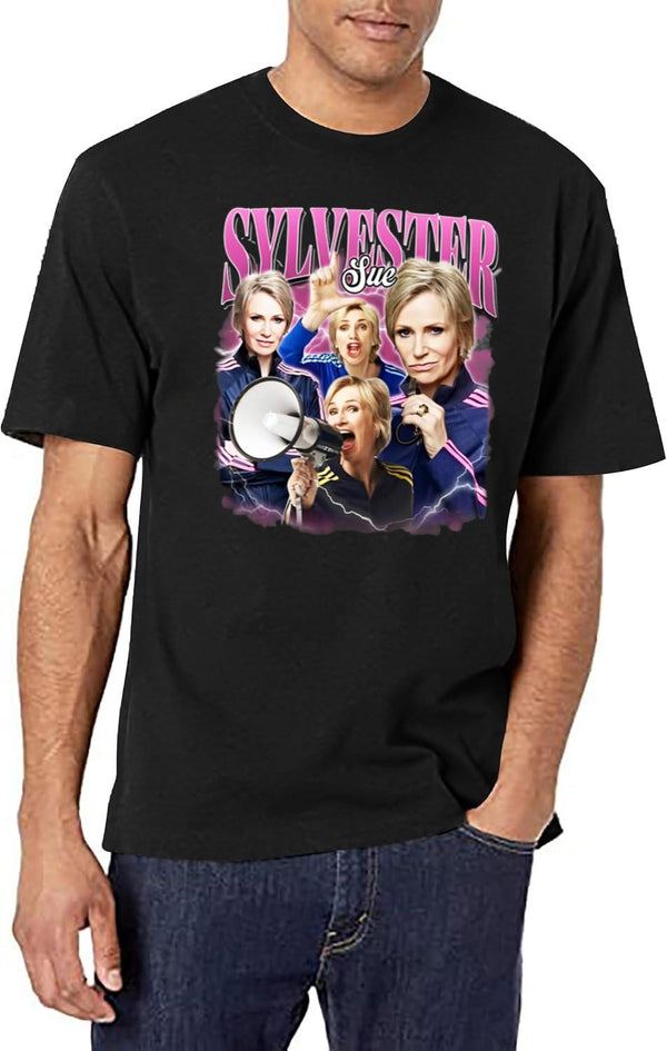 Limited Sue Sylvester Vintage Shirt Gift for Woman anda Man Black T-Shirt - White