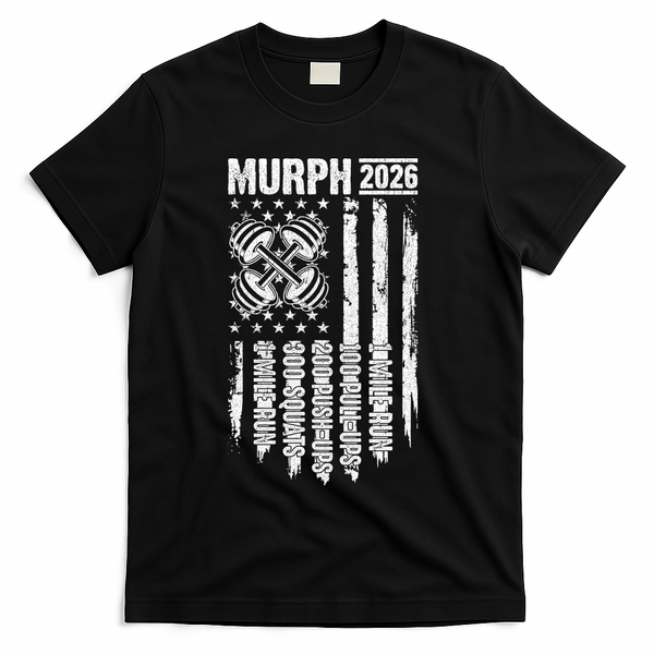 Murph 2026 Barbell American Flag T-Shirt - Black