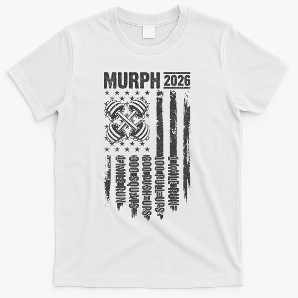 Murph 2026 Barbell American Flag T-Shirt - White