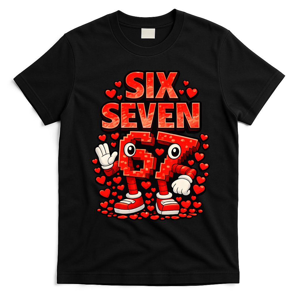 Meme 67 Six Seven 6 7 Valentine Heart T-Shirt - Black